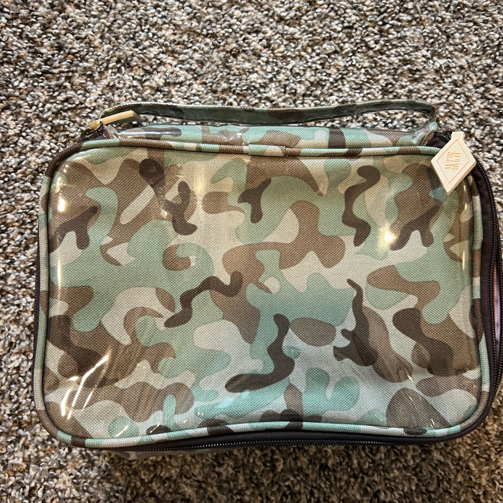MZ Wallace Green and Brown Cosmetic Bag Durable Camouflage Design